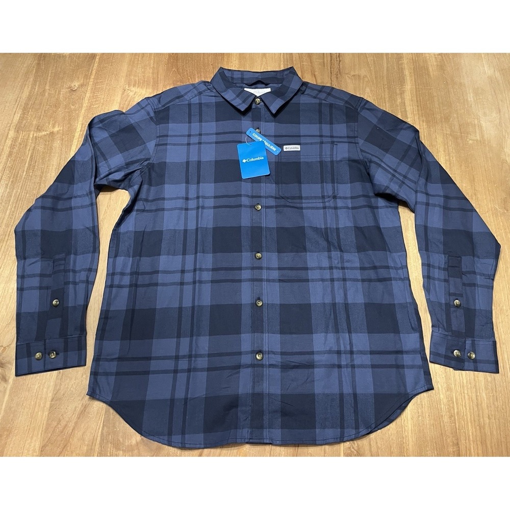 Columbia Shirt Vapor Ridge III Long Sleeve Button Up Blue Plaid Mens Large H18